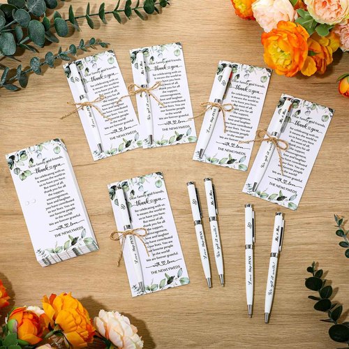 Affrolling 100 Sets Wedding Favors for Guests Bulk Retractable Ballpoint Pen Thank You Cards with Hemp Rope Bridal Shower Gift for Guest Wedding Souvenirs Newlyweds Party Supplies