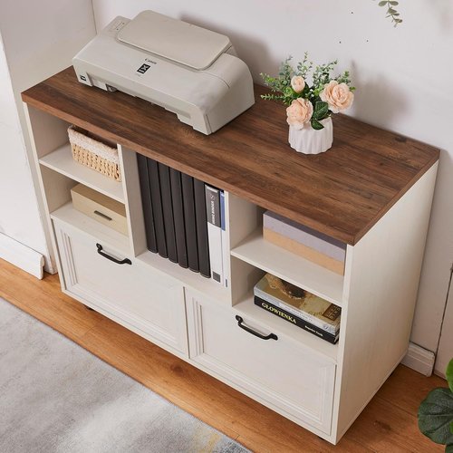 Regine Switzerland Farmhouse Wood File Cabinet - Rolling Storage with 2 Drawers for Legal/Letter/A4 Size