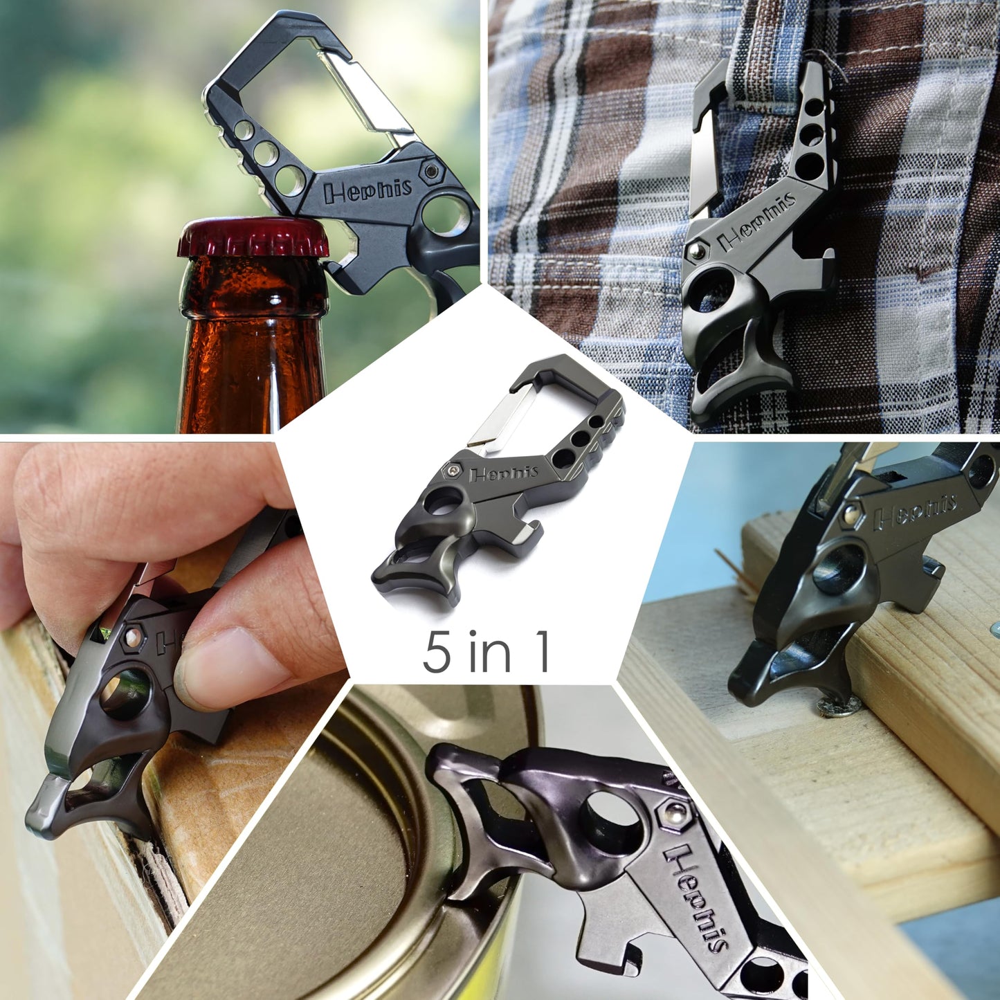 Hephis Skull Heavy Duty Key Chain Metal All - in - One Keychain with Key Organizer, Bottle Opener, Flat - Head Screwdriver & Can Opener,Carabiner Car Key Chains for Men and Women(Black