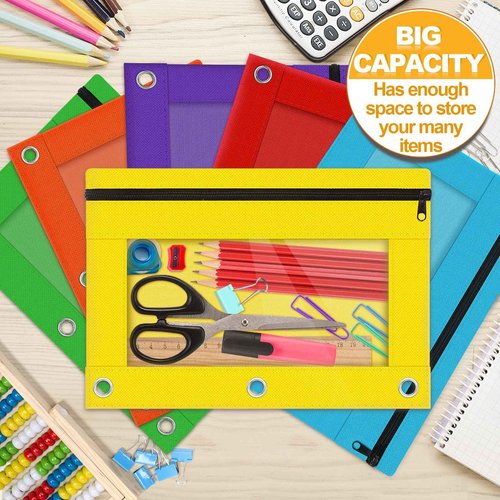 Officygnet 63 Pcs Pencil Pouch for 3 Ring Binder, Bulk Pencil Case Pouch with Clear Window, Pencil Bags with Smooth Zipper, Pencil Pouch for School Office Classroom Supplies(7 Color)