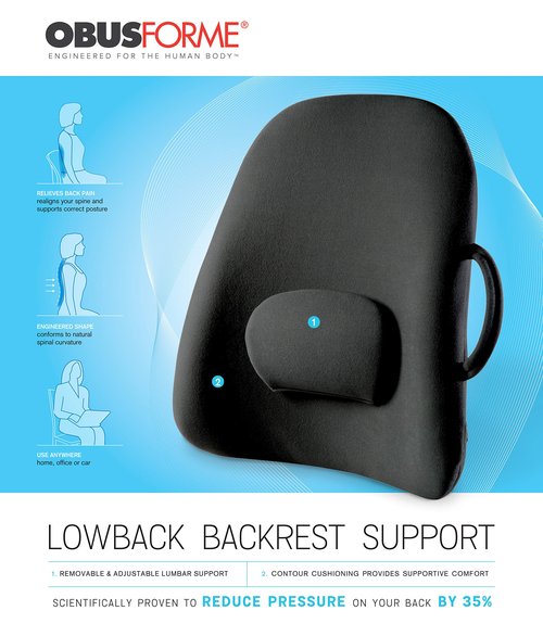 ObusForme Lumbar Support Pillow for Chair | Lower Back Backrest Cushion | Adjustable Lumbar Pad | Proven Back Pain Relief | Home, Office or On-The-Go