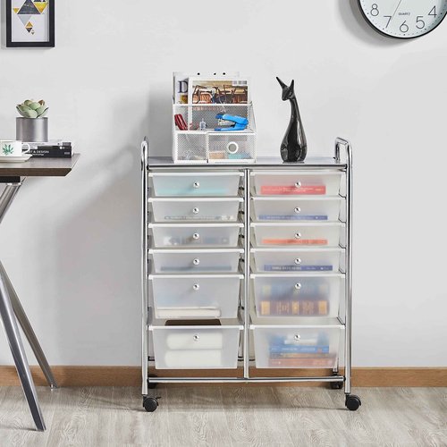 Yaheetech 12 Drawers Rolling Storage Cart Multipurpose Movable Organizer Cart Storage Bin Trolley Tools Scrapbook Paper Organizer on Wheels, White