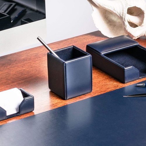 Dacasso Navy Blue Bonded Leather Pencil Cup