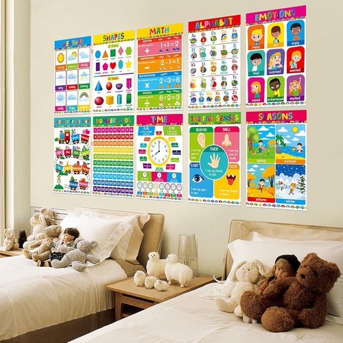 Gethelud Educational Posters - 17 Pack of Durable Learning Tools for Preschool & Kindergarten Kids