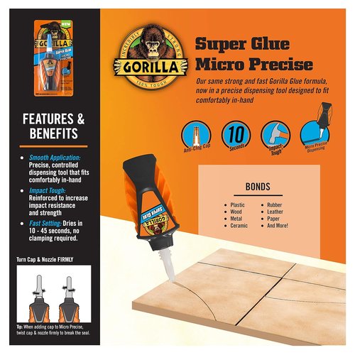 Gorilla Micro Precise Super Glue - 6 Gram Clear Adhesive for Precision Bonding