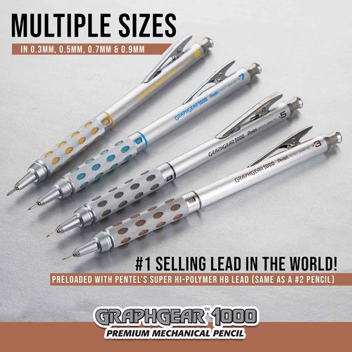Pentel Arts GraphGear 1000 Mechanical Pencil Premium Gift Set with Refill Leads & Erasers (PG1000BXSET)