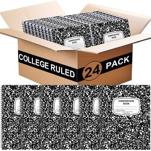 Jetec 24 Pack Spiral Composition Notebooks Bulk College Ruled Black Marble Hard Cover Composition Notebook 9-3/4 x 7-1/2 Inches College Office Supplies 100 Pages