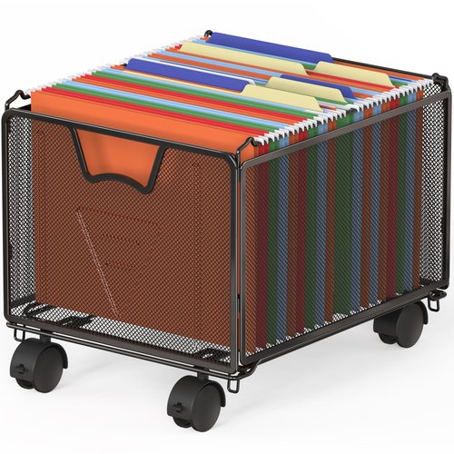 Simple Houseware Stackable Mesh Hanging File Folder Organizer with Wheels, Black