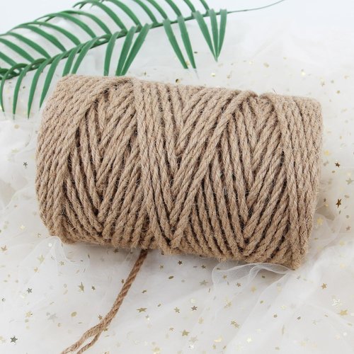 Jute Twine 4mm - Heavy Duty Braided Natural Rope for DIY Crafts & Gardening | 328 Feet Brown String