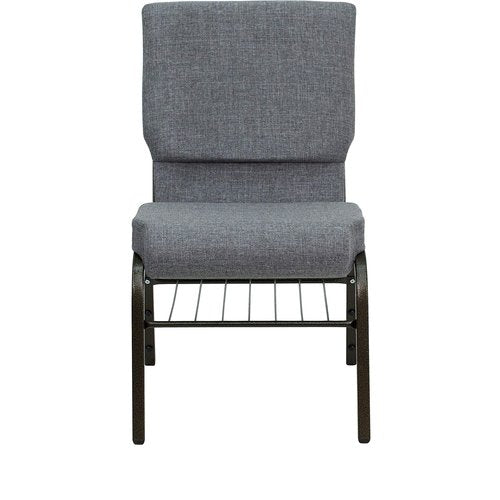 Flash Furniture HERCULES Series 18.5''W Church Chair in Gray Fabric with Book Rack - Gold Vein Frame