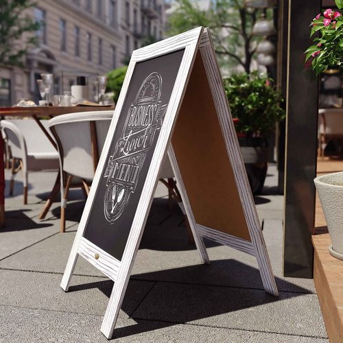Flash Furniture Canterbury Magnetic Chalkboard Sign Set - Whitewashed Wood Frame - 40" x 20" - Indoor/Outdoor - 8 Chalk Markers, 10 Stencils, Eraser, 2 Magnets