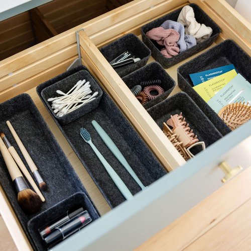Three by Three Seattle Felt·Like·It! Felt Bins for Office, Crafts, Classroom, Living Room, Bedroom: Charcoal, Set of 10