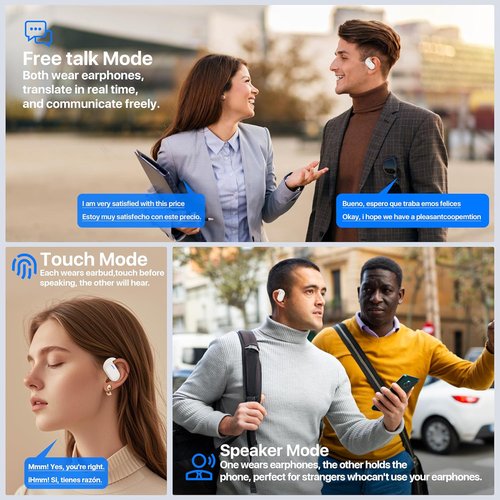 OWS AI Language Translator Earbuds - Real-Time 3-in-1 Translation Device for Travel & Learning | 144 Languages, White