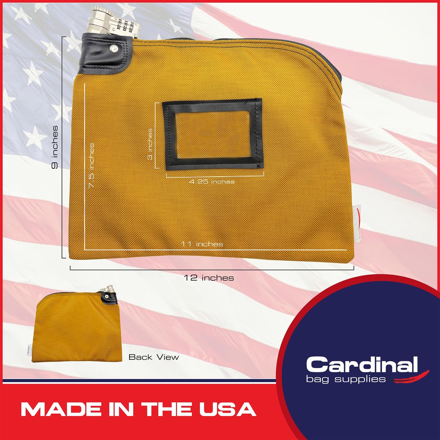 Cardinal bag supplies Bank Bag, 9 x 12 Inch, Combination Keyed Alike Gold