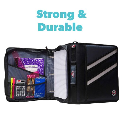 Case-it The Z Shape Zipper Binder - Two Binders in One - Double Sided 1.5 Inch D-Ring - Multiple Pockets - 500 Page Capacity - Comes with Shoulder Strap, Black Z-176