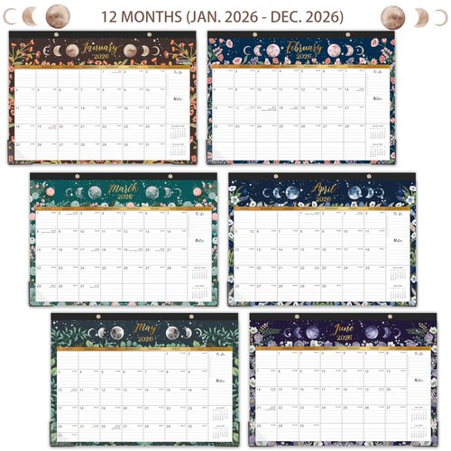 2026 Desk Calendar - 12 Monthly Desk/Wall Calendar, Jan 2026 - Dec 2026, Desk Calendar 2026, 16.8" x 12", Thick Paper with Corner Protectors, Large Ruled Blocks - The Moon