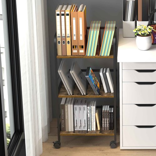 Rolling Book Cart with Removable Dividers, 3-Tier File Cart with Wheels, Utility Storage Rack for Office, Home, Classroom, Art Supply Organizer, Binder and Laptop Shelf Rack