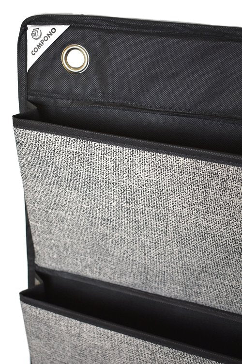 COMPONO Office Supplies Storage Organizer Includes 2 Over Door Hangers, 6 Pocket Chart for Home, Business, Clothing, and School Organizers (Black & Gray)