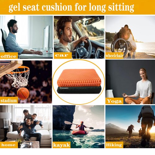 Plus Size Gel Seat Cushion for Long Sitting, Extra Large and Thick Gel Seat Cushion for Pressure Relief for Back, Sciatica, Hip, Tailbone Pain, Used for the Office, Truck, Wheelchair.(Orange)