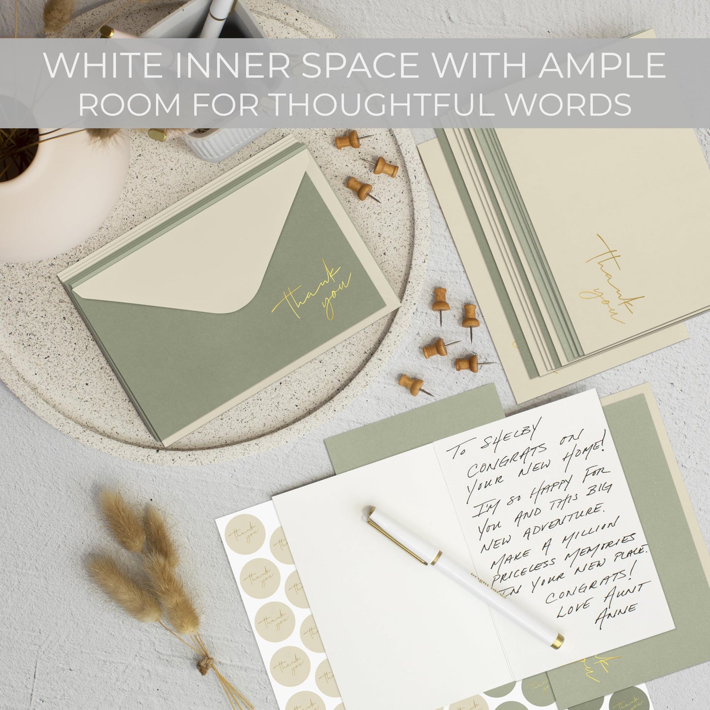 Beautiful Thank You Cards Set of 30 With Envelopes and Stickers - Elegant Blank Cards For Personalized Notes - Perfect Bulk Stationary Set For All Occasions incl. Weddings, Business & Baby Showers