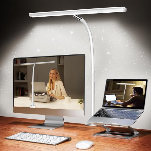 Airlonv LED Desk Lamp - Eye-Caring Adjustable Gooseneck Light with Stepless Dimming | 10W USB Clamp Lamp (White)