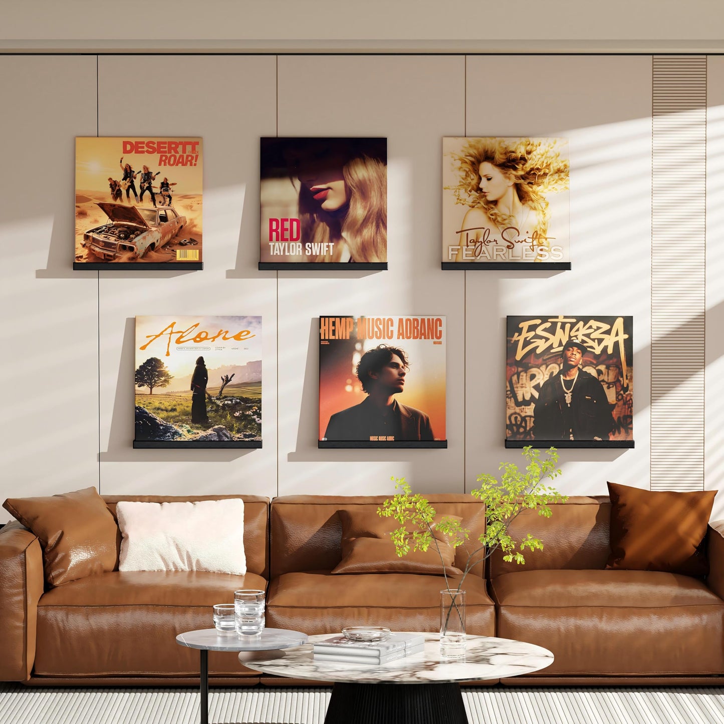 Emfogo Vinyl Record Shelf Wall Mount, 6 Pack Album Record Holder Wall, 12 inch Vinyl Record Storage Shelves Wall, Wood Record Display for Living Room(Black)