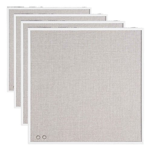 U Brands Farmhouse Linen Bulletin Board, 14" x 14", White Metal Frame, Industrial Grade Pinning Surface (Pack of 4)