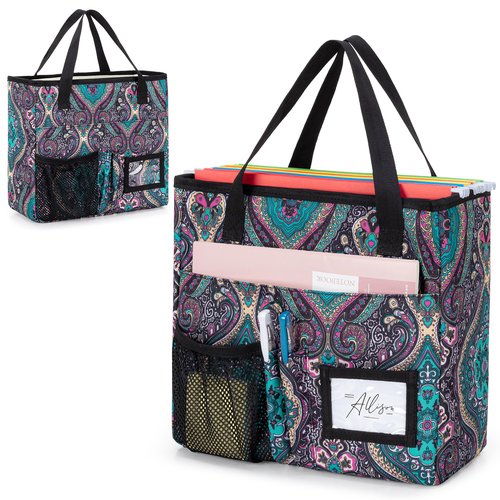 LoDrid Collapsible File Tote Bag with Handles, Portable File Organizer Box with 3 Built-in Boards for Letter Size Files, Document Storage Case for Office, Home, Travel, Totem, Bag Only, LD06002