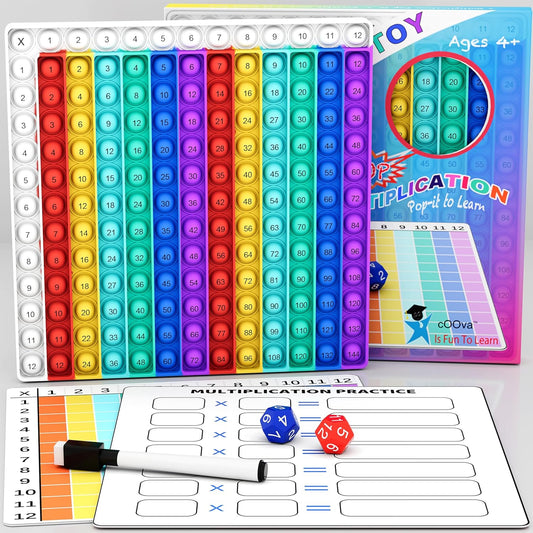 COOVA Multiplication Chart Pop It - Educational 12x12 Times Table Game Board for Kids Learning