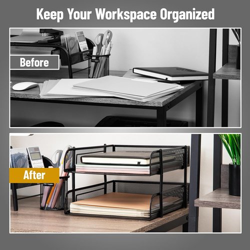 Mind Reader Stackable Paper Tray - Metal Mesh Desktop Organizer for Office | 2-Piece Set in Black