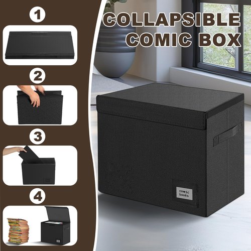 Leffis 5 Pack Comic Book Storage, Comic Book Box Collapsible and Stackable Comic Short Box, Moistureproof Comic Box with Lid and Label Slot 15.5" X 7.5" X 11.3" Holds 150 Comics