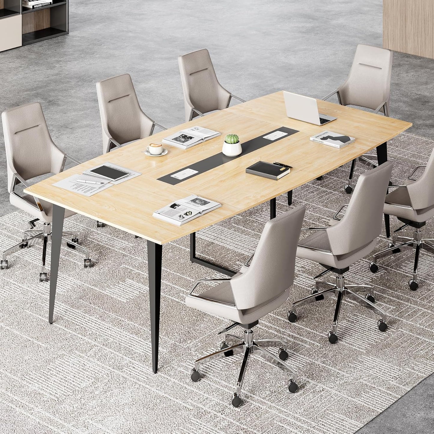 LITTLE TREE 6 FT Conference Room Table, 70.86L x 35.43W x 29.52H Inches Boat Shaped Meeting Seminar Boardroom Table