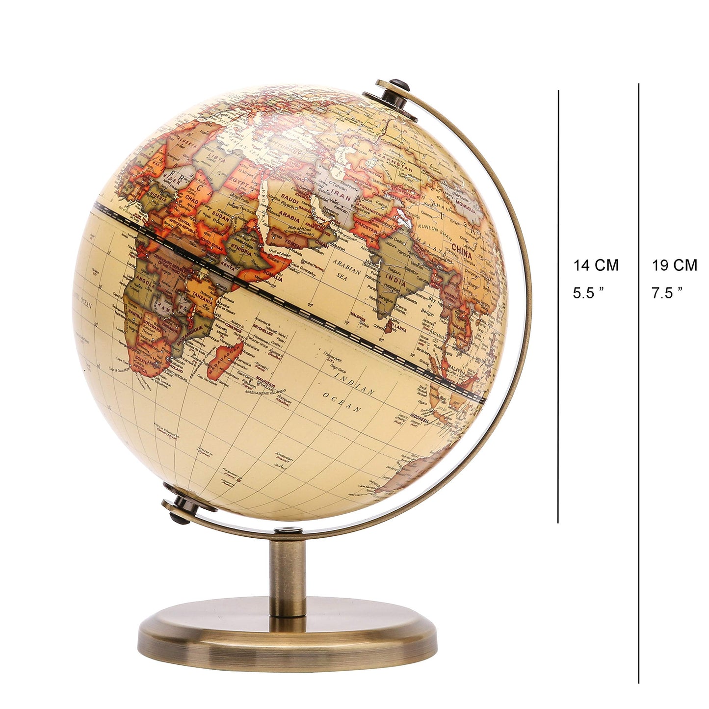 Topglobe Antique Globe Dia 5.5-inch / 14cm- Educational/Geographic - English Map