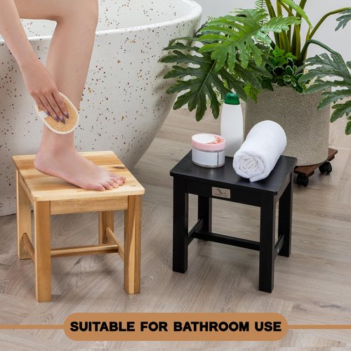 VICTORY RELAX 12 Inch Wooden Step Stool, Small Nature Beach Chair Under Desk, Indoor Acacia Wood Short Footstool for Living Room, Kitchen, Bathroom
