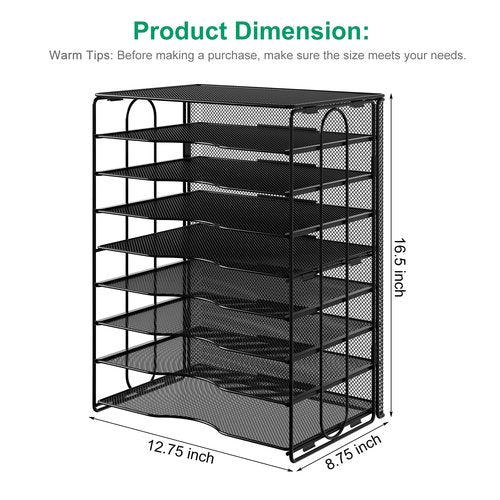 Solinxe 8 Tier Paper Organizer, Mesh Vertical Desk File Organizer, Sliding Letter Tray Mail Sorter, Office Organization and Classroom Storage, Assembly Required, Black
