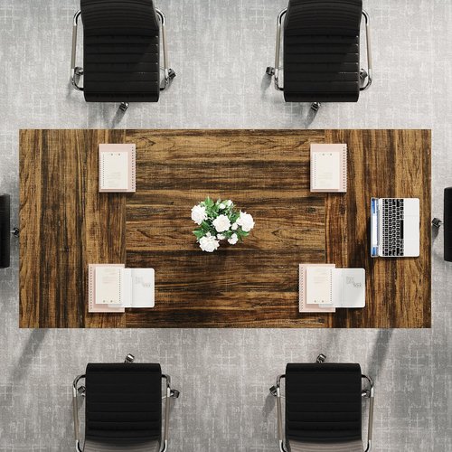 Tribesigns Rectangular Office Conference Table, Farmhouse Meeting Room Tables for 4-6 People, Business Seminar Table for Office Meeting Conference Room, Brown and Black
