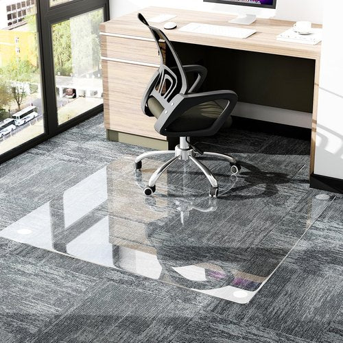 GLSLAND Irregular Tempered Glass Floor Mat - 36" x 48" Office Chair Mat for Carpet Clear Duty Hard Rolling Glass Mat 1/5" Thick for Hardwood Floor/Carpeted Floors, Clear