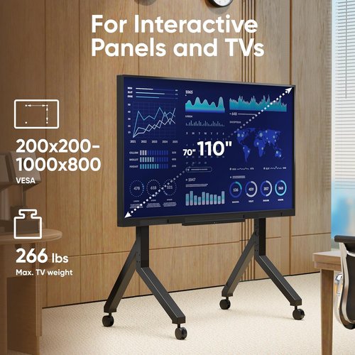 ONKRON Mobile TV Stand - Heavy Duty Rolling Cart for 70-110 Inch Screens | Adjustable VESA 200x200-1000x800, 276 lbs Capacity, Black