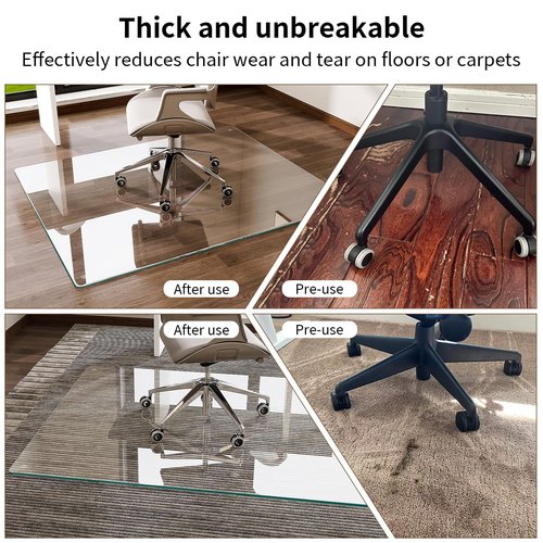 VOOBANG 46"x55" Tempered Glass Desk Chair Mat for Carpet, Glass Office Chair Mat - 5mm Thickness, Smooth Rolling, Scratch-Resistant, Clear Protective Mat for Hardwood Floors & Carpets