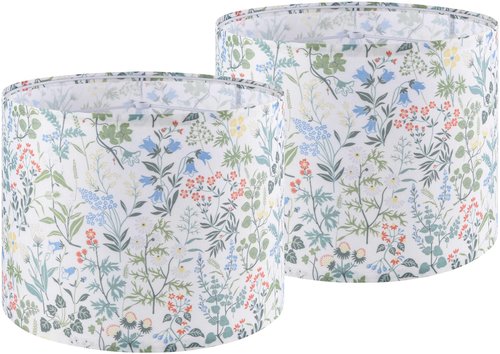GO&SO 2pcs Floral Drum Lamp Shades For Table Lamps - 13" Top x 13" Bottom x 10" High(Spider), Modern Medium Lamp Shade for Floor&Bedside Lamp, Natural Linen - Lampshades Replacement, Assembly Required
