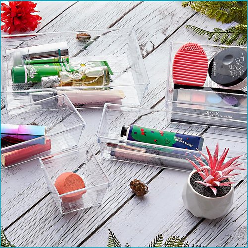 DCA 28 PCS Clear Plastic Drawer Organizer Set, 4-Size Versatile Bathroom and Vanity Drawer Organizer Trays, Storage Bins for Makeup, Jewelries, Kitchen Utensils and Office