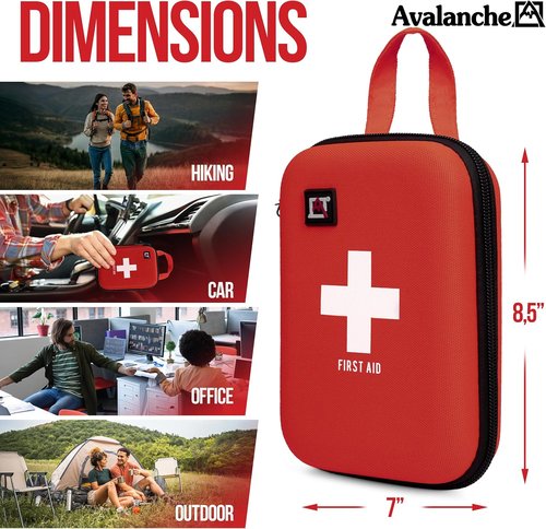Avalanche First Aid Kit - 53 Pieces Compact Emergency Supplies for Home, Travel & Sports - Red Hard Shell Case