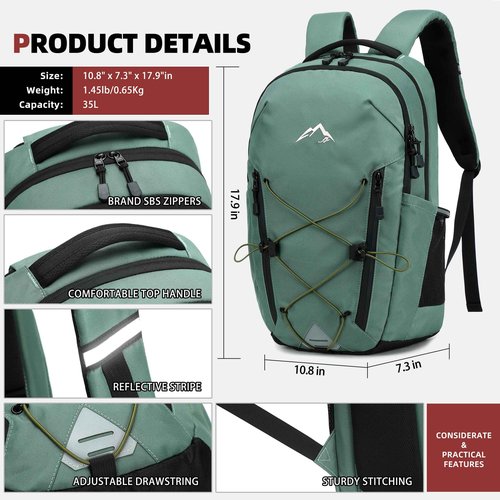 AO ALI VICTORY Women's Laptop Backpack 15.6 inch,Travel Backpack for Men,College Bookbag, Lightweight Outdoor Sport Hiking Back Pack, Everyday Daypack, Green