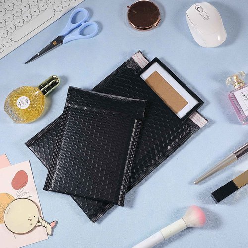 Yeyeplum 100 Pcs Kraft Bubble Mailers 3 Size Padded Envelopes Kraft Poly Mailers Bubble Lined Shipping Envelopes Mail Shipping Bags for CDs Book Business Supplies (Black)