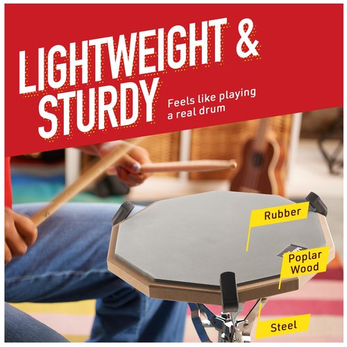 Mendini by Cecilio Drum Practice Pad - 12 In Snare Drum Stand Set With Double Sided Silent Drums Pad, Drum Sticks, Adjustable Stand (Grey)