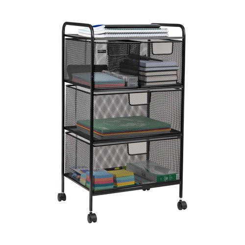Mind Reader Cart with Drawers, Multipurpose Office Organizer, Utility Cart, Rolling Storage, Metal Mesh, Black