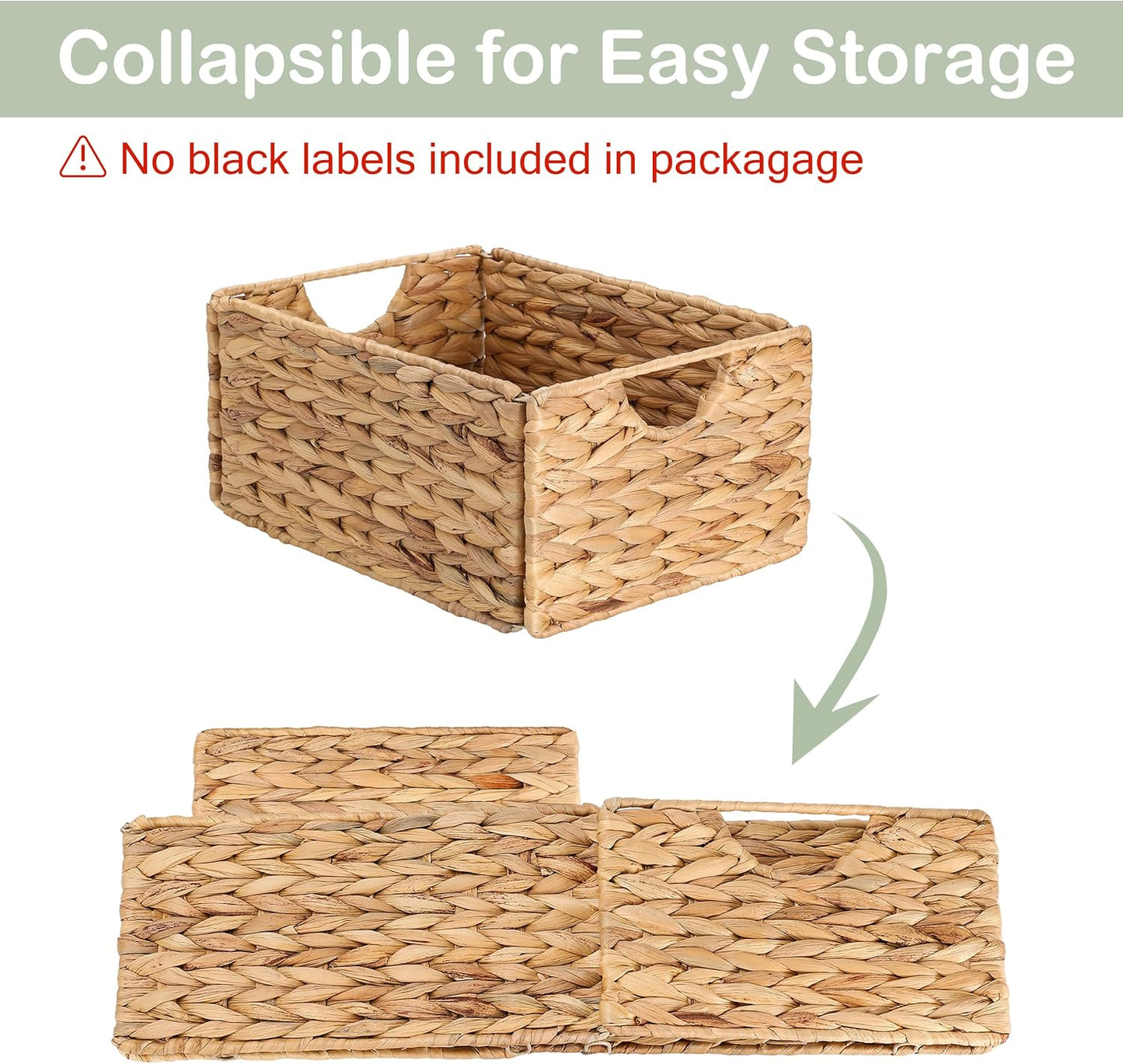 Water Hyacinth Pantry Baskets - Set of 4 Wicker Storage Baskets for Organized Shelves | 12.5 x 9.5 x 6 in