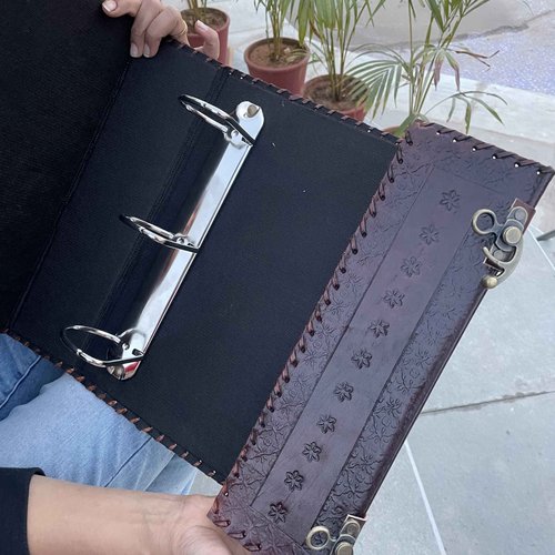 Personalized Leather Ring Binder, Portfolio for Men, 3 inch Large 3 Ring Leather Binder, Customized Tree of Life,Folder Organizer Brown (Brown, No Engraving)