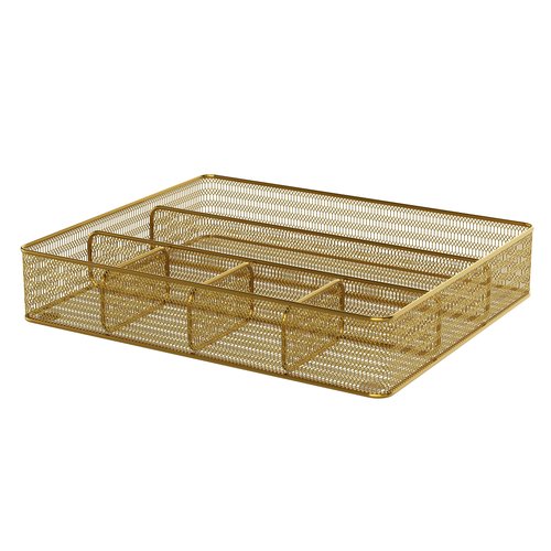 Martha Stewart Ryder Gold Mesh Metal 6 Compartment Large Desk Drawer Organizer for Accessories and Office Supplies