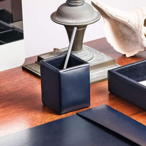 Dacasso Navy Blue Bonded Leather Pencil Cup